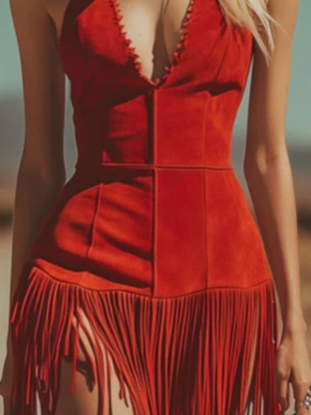 Western Red Suede Tassel Dress from Oyrosy